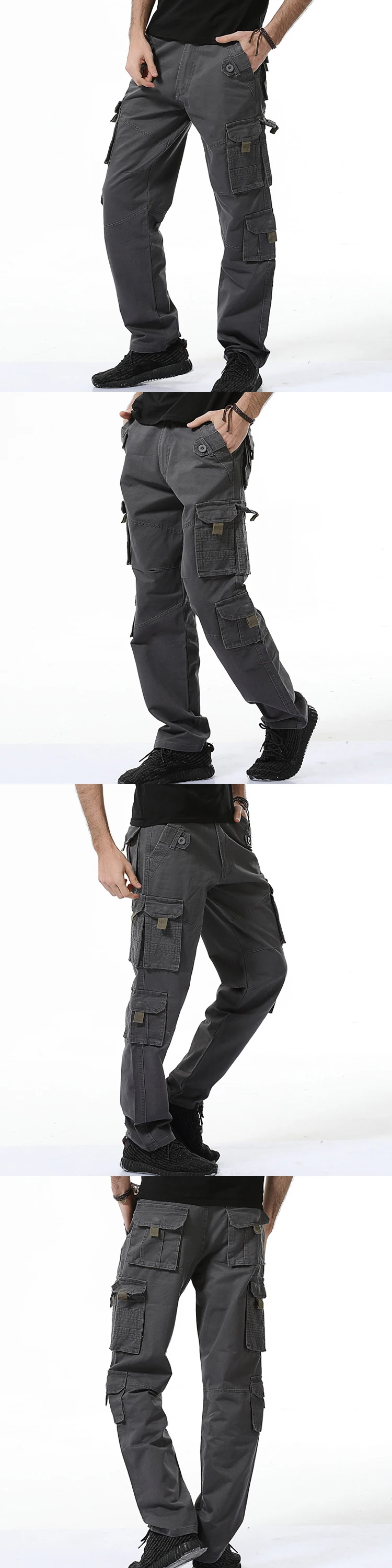 Новый мульти-карман повседневные штаны хлопковые однотонные свободные прямые Брюки-карго Army Green хаки, черный Военные Брюки Большие размеры