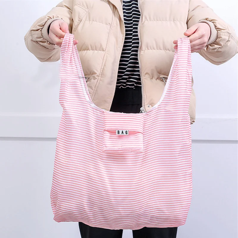 

New Fashion Portable Foldable Environmental-friendly Shopping Bag Tote Folding Pouch Handbags Convenient Large-capacity Storage