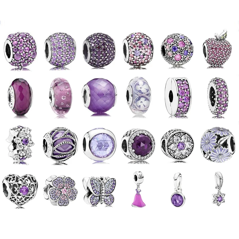 

Suitable for Pandora Bracelet Charm DIY Female Party Gift Jewelry Purple Series Fixed Buckle Beads 925 Sterling Silver