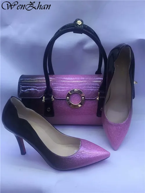 

WENZHAN Women's High Heels Bright Skin Leather Pointed Toe Shoes 10CM Matching Women Gripesack Top Quality Factory Price A711-10