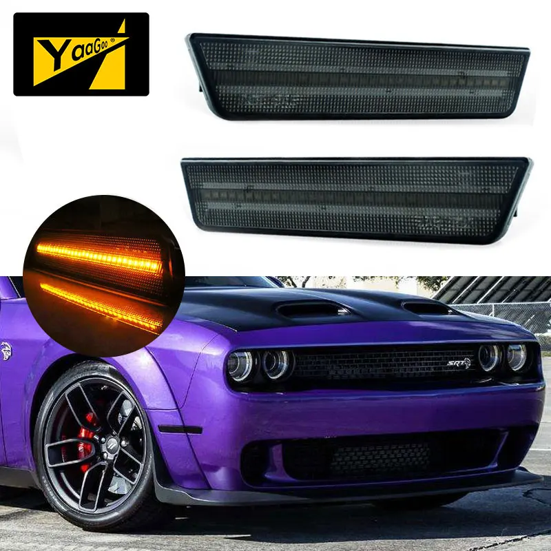 

YaaGoo For Dodge Challenger 2008-2014 Smoke Lens Front Amber LED Side Marker Light Lamp