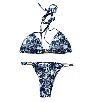 

Free shipping Sexy Print Halter Metal Buckle Bikini Set Swimsuit Swimwear 4F4621