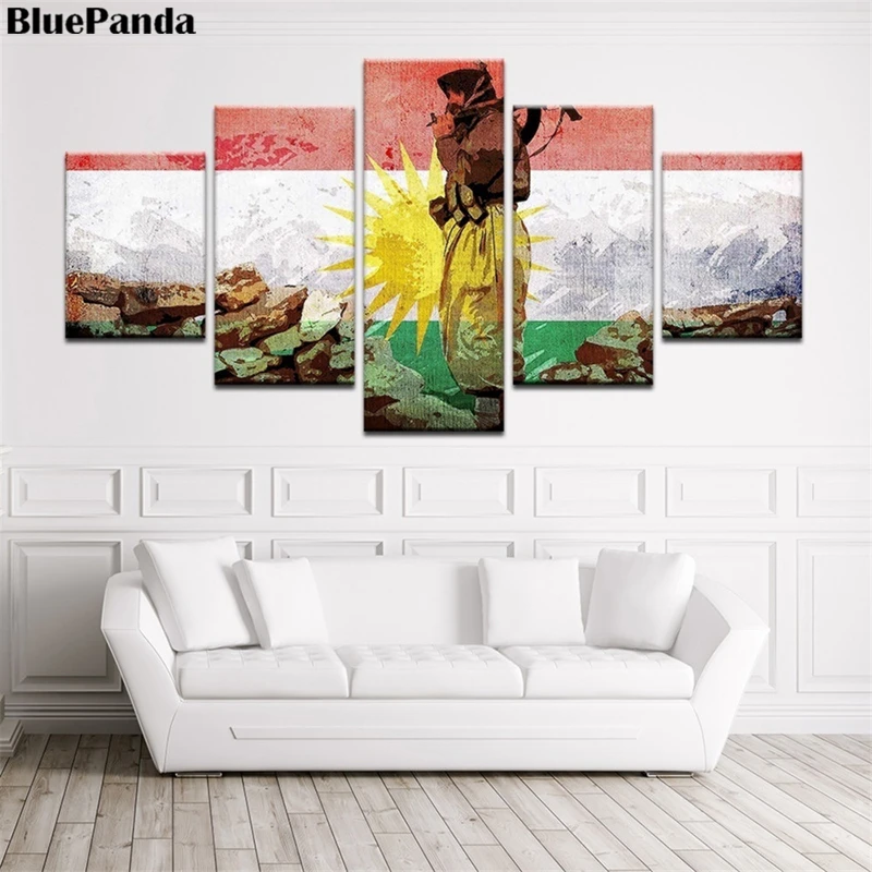 5 Pieces Kurdistan Flag HD Canvas Printing Wall Art Pictures For Living Room Home Decor Bedroom Abstract