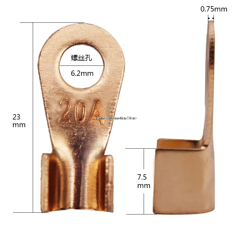 

10Pcs 20A Copper Battery Cable Connector Terminal Crimping 1.5-6mm2 Wire OT-20A