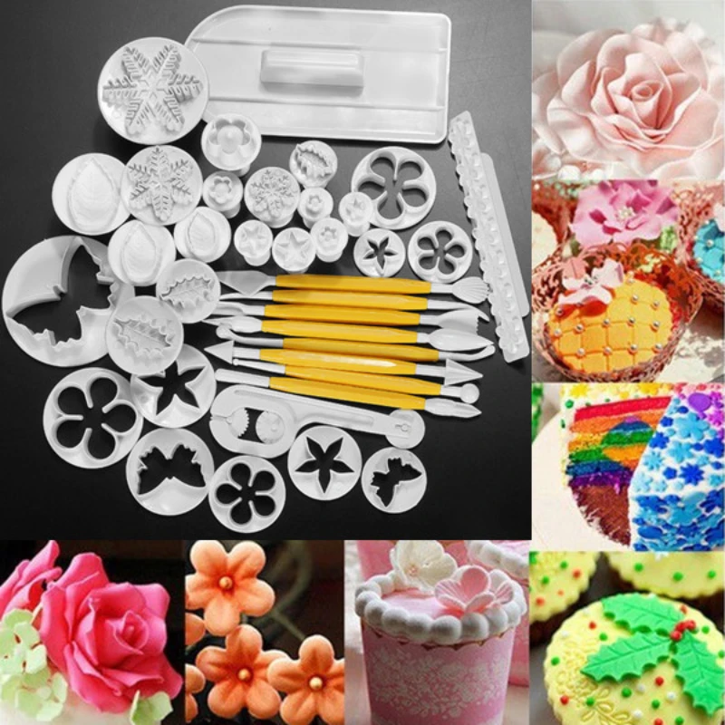 

Full set Fondant Cake Cookie Sugar Craft Decorating Plunger Flowers Modelling Tools Set DIY Cake Cutters Molds Sugarcraft