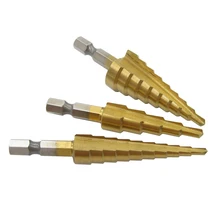 NEW HOT 3PCS/set Titanium Step Drill Bits with High Speed Steel Wood and Metal Drilling Power Tools 3-12mm 4-12mm 4-20mm