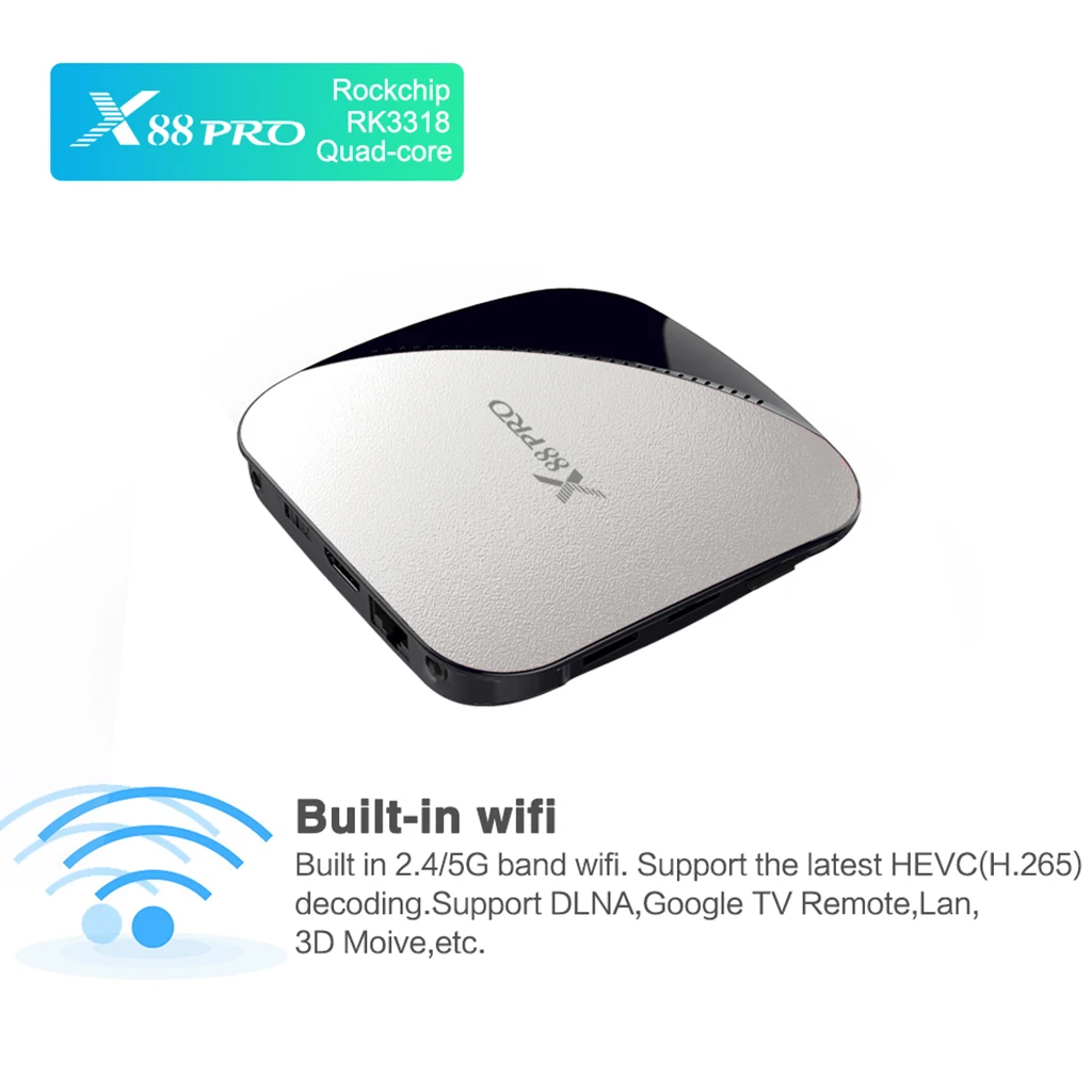 X88 PRO Android 9.0 TV BOX 4GB RAM 64GB Google Voice Assistant Rockchip RK3318 Quad core 2.4&5G Wifi H.265 Youtube 4K X88PRO