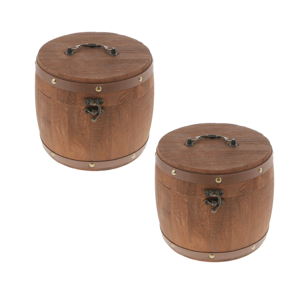 2Pcs 18x16cm Vintage Wooden Sealed Storage Cans Food Storage Canister Tea Coffee Spice Bean Flour Herbal Container Caddy