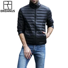 Пуховик Осень Зимняя Куртка Мужчины Отдых Пальто Тонкий 90% Утка Вниз Ультра-Тонкий свет Стенд-Воротник Хлопок Мягкой Твердые Парки X353