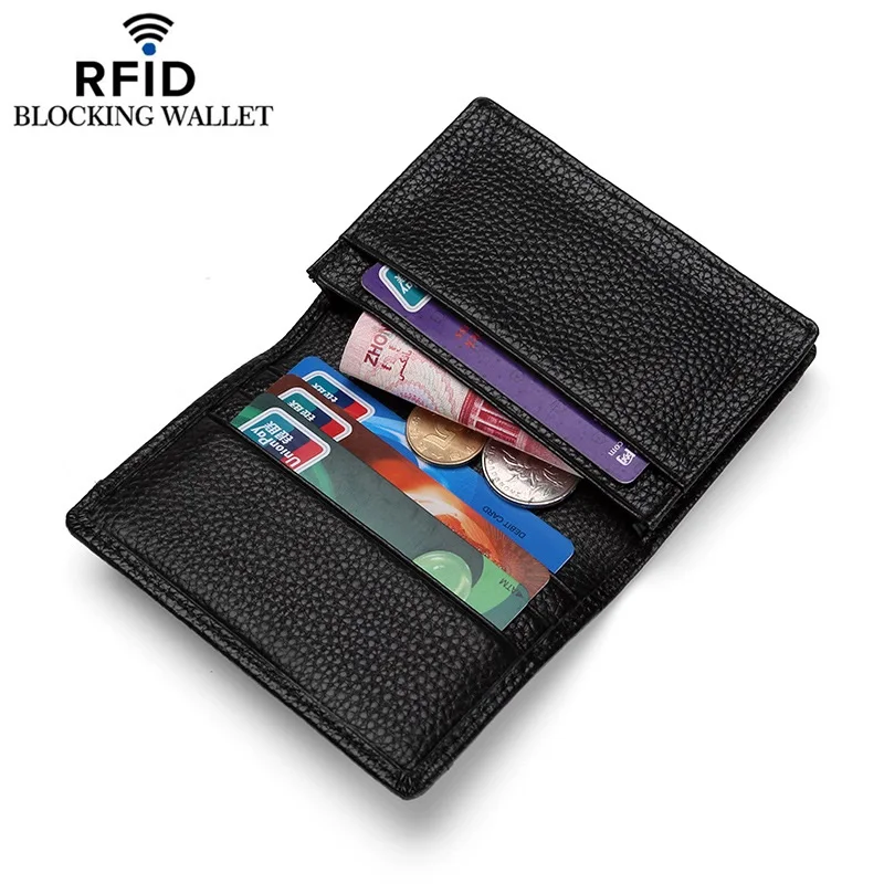 

Card holder leather cowhide multi-function RFID men contrast color ribbon business coin purse womens wallets and purses
