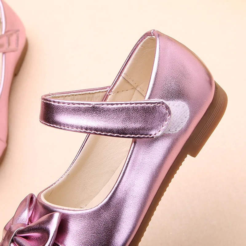 HITOMAGIC/кожаная обувь для девочек; обувь принцессы с бантом; детская обувь золотого, розового цвета; сезон весна-лето; Свадебная обувь на каблуке с крючками