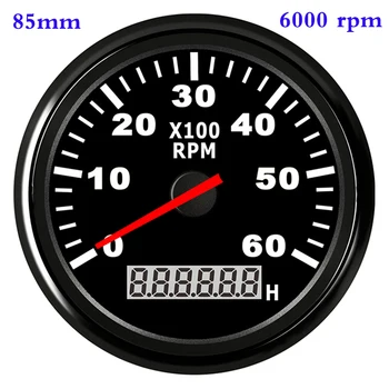

RPM Boat Tachometer 6000 8000 Car Marine Tacho Meter Gauge with Hourmeter for Diesel Gasoline Engine 12V/24V