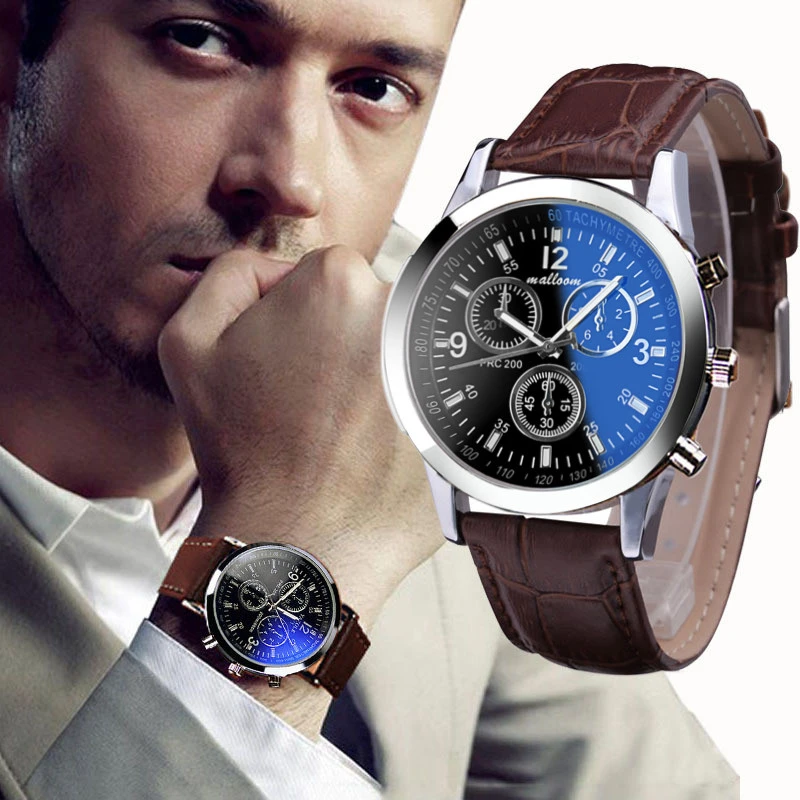 New Luxury Elegant Men Watch Men's Fashion Faux Leather Band Watches