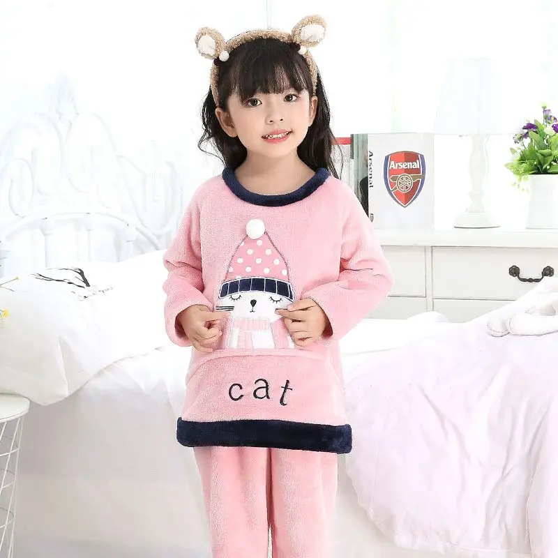 Осенне-зимняя детская пижама теплая фланелевая одежда для сна для девочек детская пижама из кораллового флиса домашняя одежда Пижама для мальчиков dt456 - Цвет: color at picture