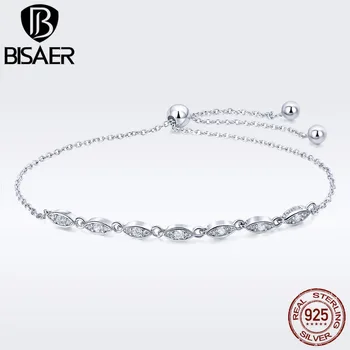 

BISAER 925 Sterling Silver Blooming CZ Bracelets Crystal CZ Chain Link Femme Bracelets for Women Sterling Silver Jewelry ECB086