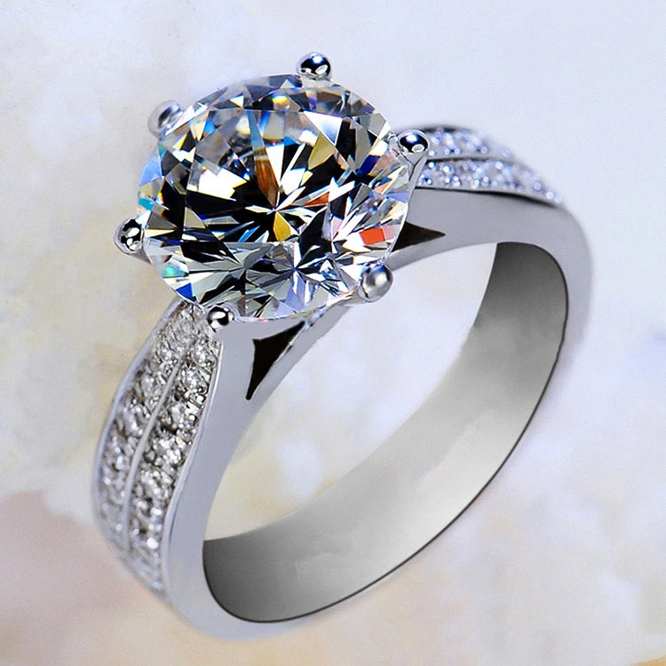 

Luxury Female Crystal Round Ring Fashion Bridal Finger Ring 925 Silver Wedding Jewelry Promise Love Engagement Rings For Women