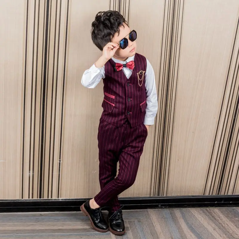 

Flower Boys Wedding Suit Vest +Pants 2Pcs Clothing Set Children Tuxedo Dress Kids Piano Prom Performance Birthday Dance Costume