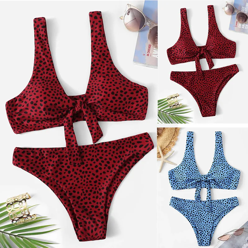 

Ladies Swimsuits Set Split Leopard Printed Bikini Bra Briefs for Beach Party ASD88