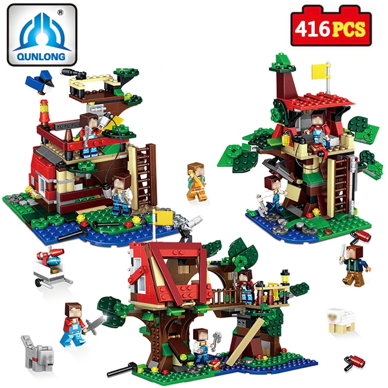 

Minecraft Three Deformation Tree House Brick Compatible Lepine Legoe Minecraft Puzzle Education Toys For Children Brinquedos