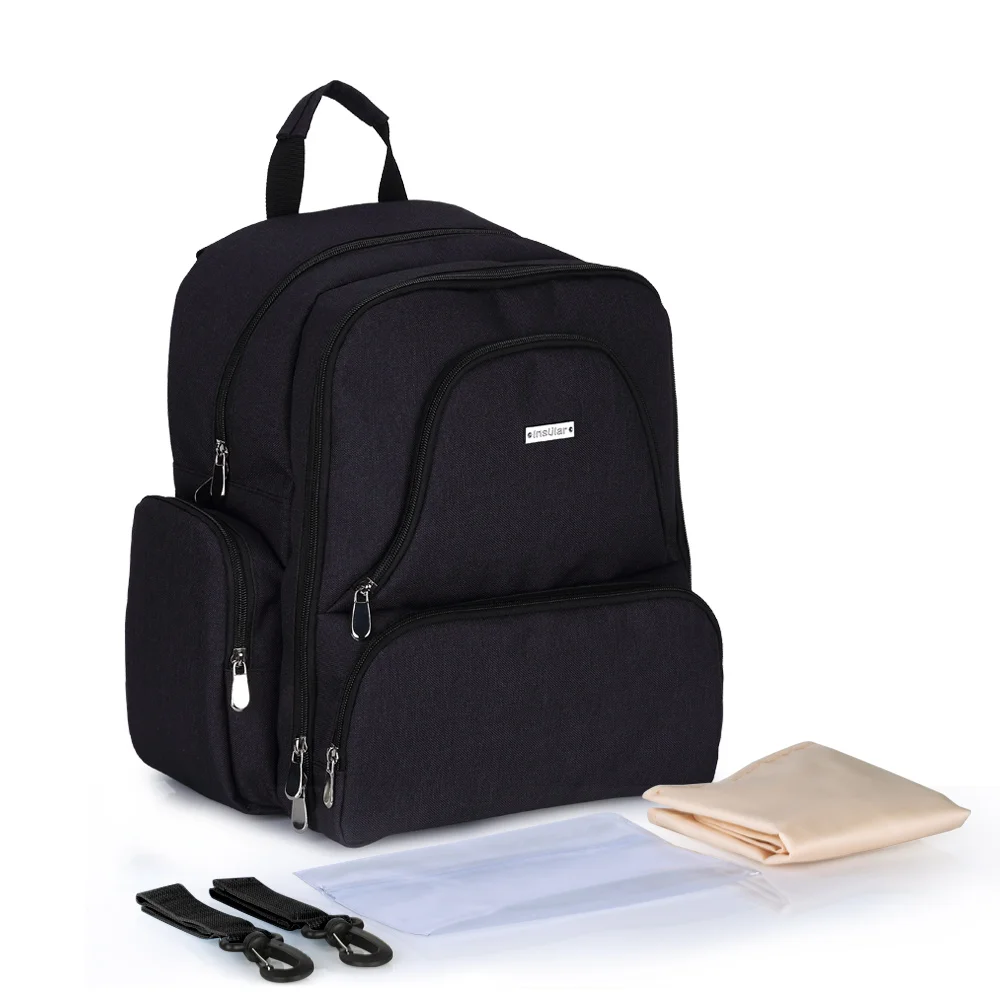Универсальный рюкзак для подгузников, сумка для беременных, сумка для подгузников, серый/черный цвет, с лямками для коляски, пеленальный коврик, сумка для влажной ткани - Цвет: Черный