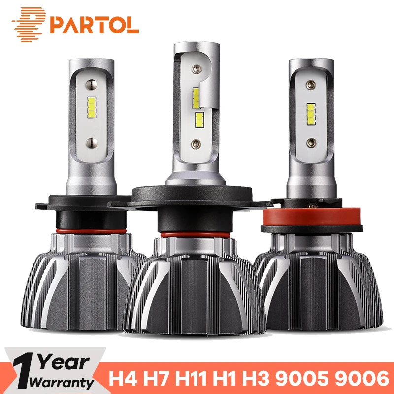 

Partol Fan-Less H4 Car LED Headlight Bulbs 50W/Set 8000LM 9005 9006 H7 LED Automobile Headlamp LED H11 H1 H3 LED Lamp 6500K 12V