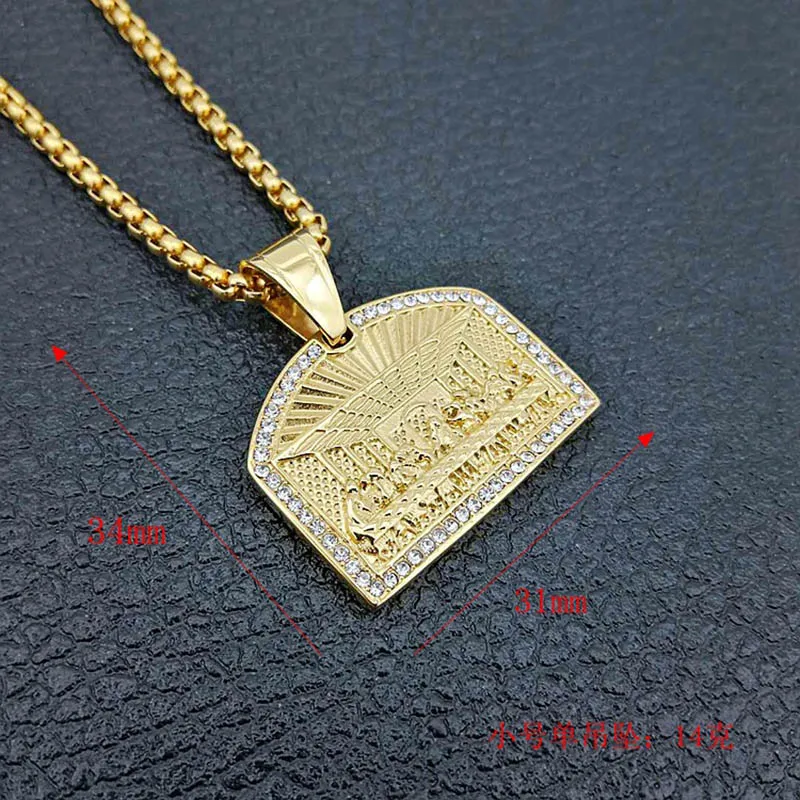 "Тайная вечеря" AAA CZ камень проложить Bling золото нержавеющая сталь Gemetric квадратный кулон ожерелье для мужчин хип хоп рэппер ювелирные изделия - Окраска металла: S