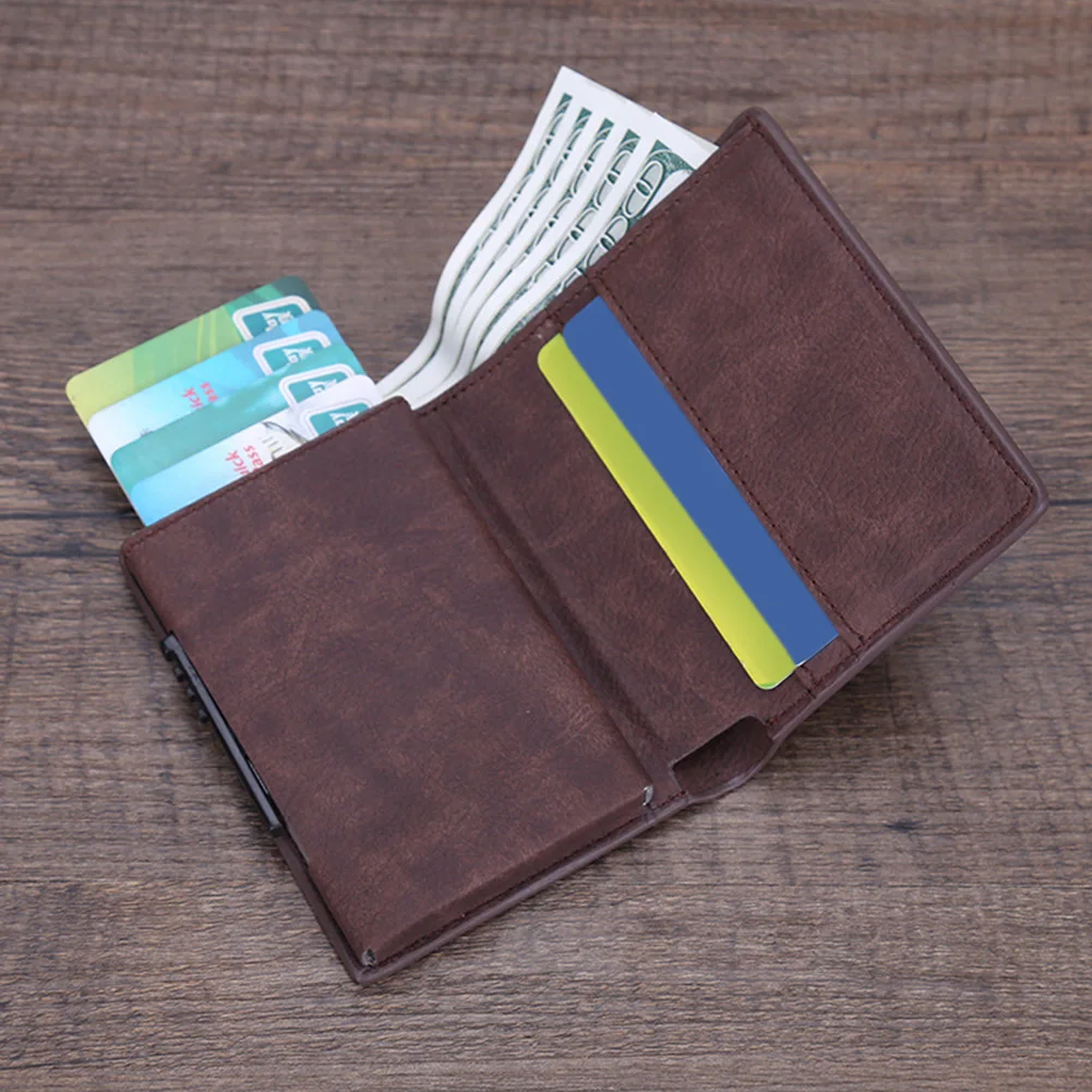 

Men Wallet Card Holder Business Ultra Thin Contactless Minimalist PU Card Clip Case Protector RFID Blocking Automatic Credit