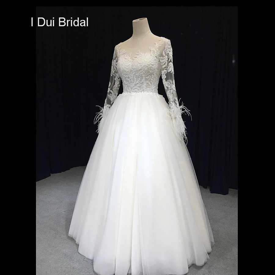 Aliexpress.com : Buy Feather Long Sleeve Wedding Dress A ...