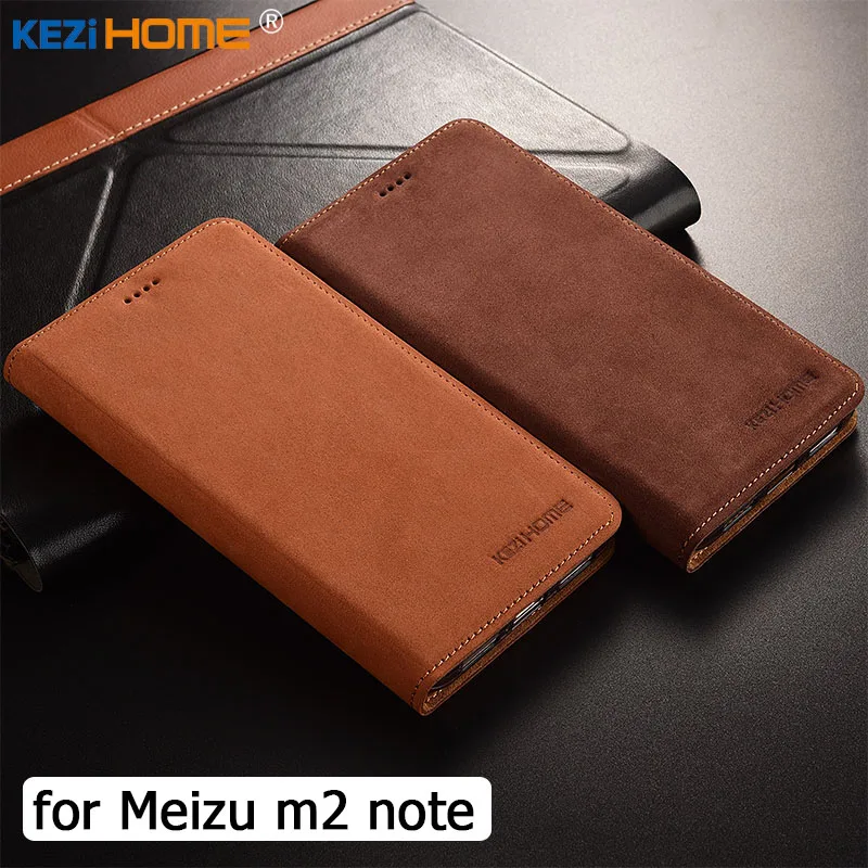 for MEIZU m2 note case KEZiHOME Luxury Matte Genuine Leather Flip Stand Leather Cover capa For