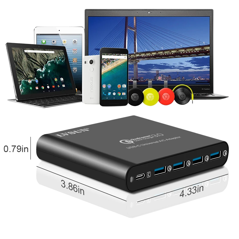 LVSUN QC 3,0 зарядное устройство для телефона, планшета, ноутбука, адаптер type-c USB-C USB C зарядное устройство для Macbook Spectre 13 Yoga 5 Dell Hp Xiao mi