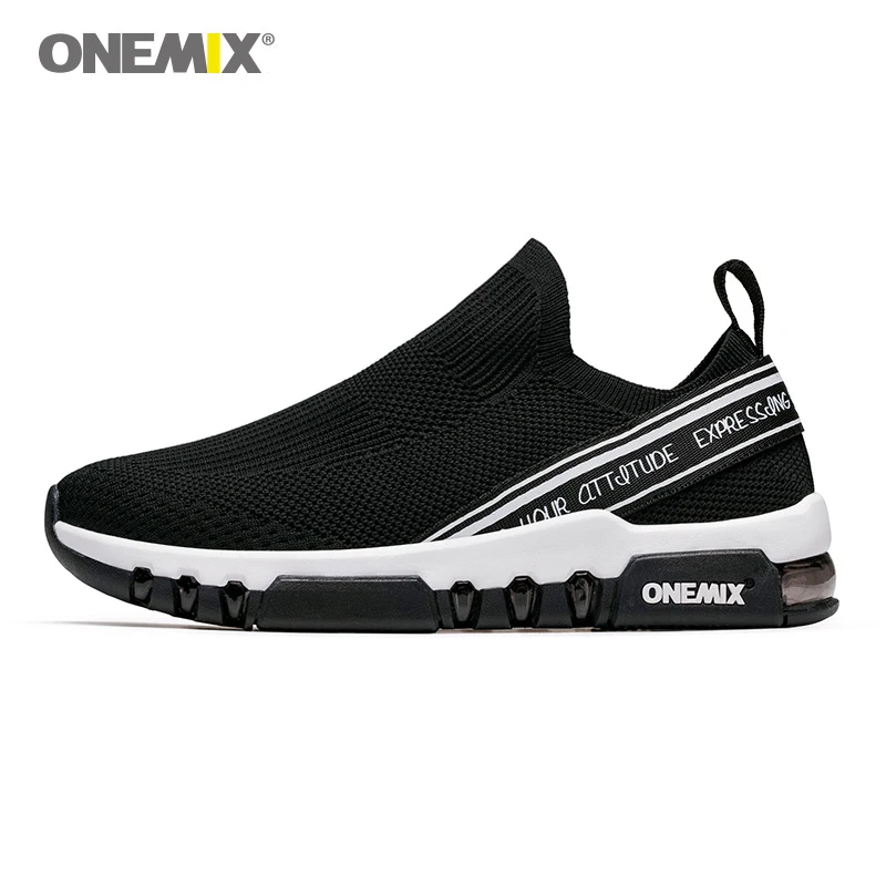 

ONMIX Black Running Shoe for Men Athletic Sport Shoes Light Slip-on Outdoor Travel Walking Sneakers Men Sock Footwear Adult Shoe
