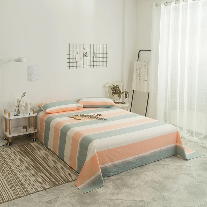 

Bedding Sheet Home Textile Bright Color Stripe Pattern 3Pc Flat Sheets Combed Cotton Bed Sheet Bedding Linen For King Queen Size