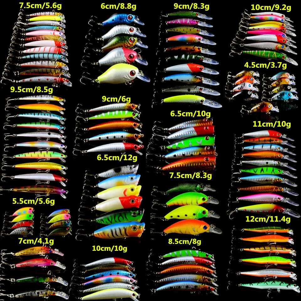 

113pcs/lot Fishing Lures Mixed Minnow/Crank/VIB/Popper Lure 16 Models Quality Good Bass Crankbait Wobbler Fishing Tackle Pesca