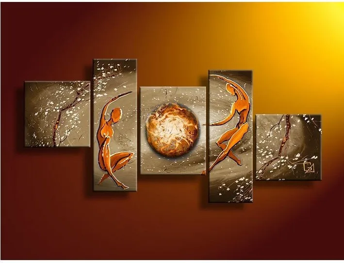 

Pure hand-painted wall art Weak yellow flower dancer home decoration landscape oil painting on canvas abstract 5PCS