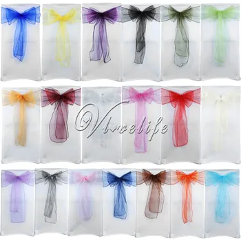 

50pcs Organza Chair Sashes Chair Bow Wedding Sash Wedding Party Birthday Events Banquet Decorations Supplies