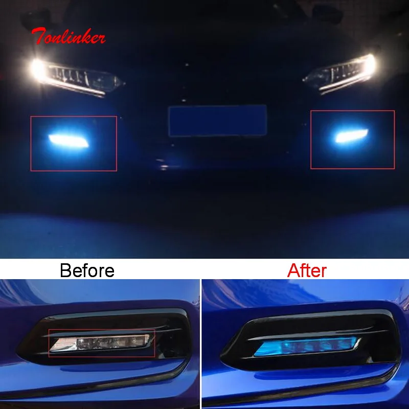 

Tonlinker Exterior Car Front fog light Film Cover Sticker for HONDA ACCORD 2018-19 Car Styling 2 PCS PVC Covers stickers