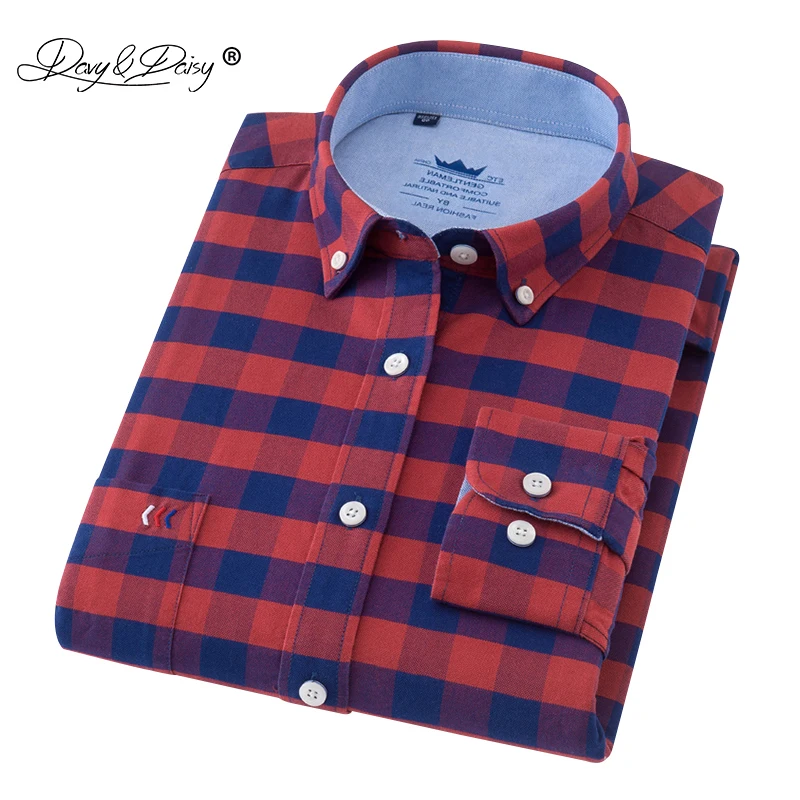 

DAVYDAISY New Spring 100% Cotton Men's Shirt Long Sleeve Male Plaid Shirts Slim Fit Man Casual Shirt camisa masculina DS184