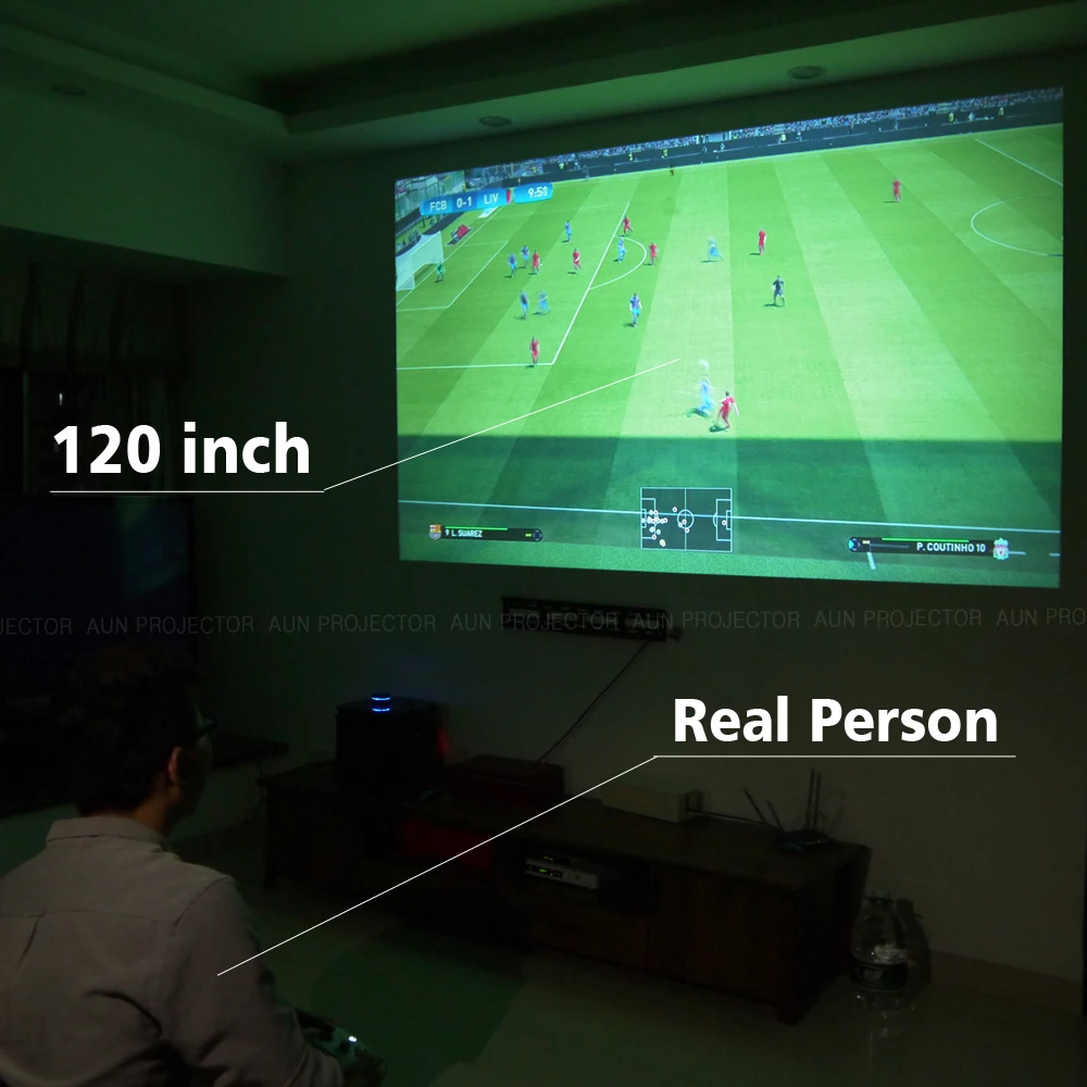 AUN Projector 3200 Lumen T90, 1280*768 (Optional Android Projector with 2.4G Air Mouse, Bluetooth WIFI, Support AC3) LED TV AUN Projector 3200 Lumen T90, 1280*768 (Optional Android Projector with 2.4G Air Mouse, Bluetooth WIFI, Support AC3) LED TV