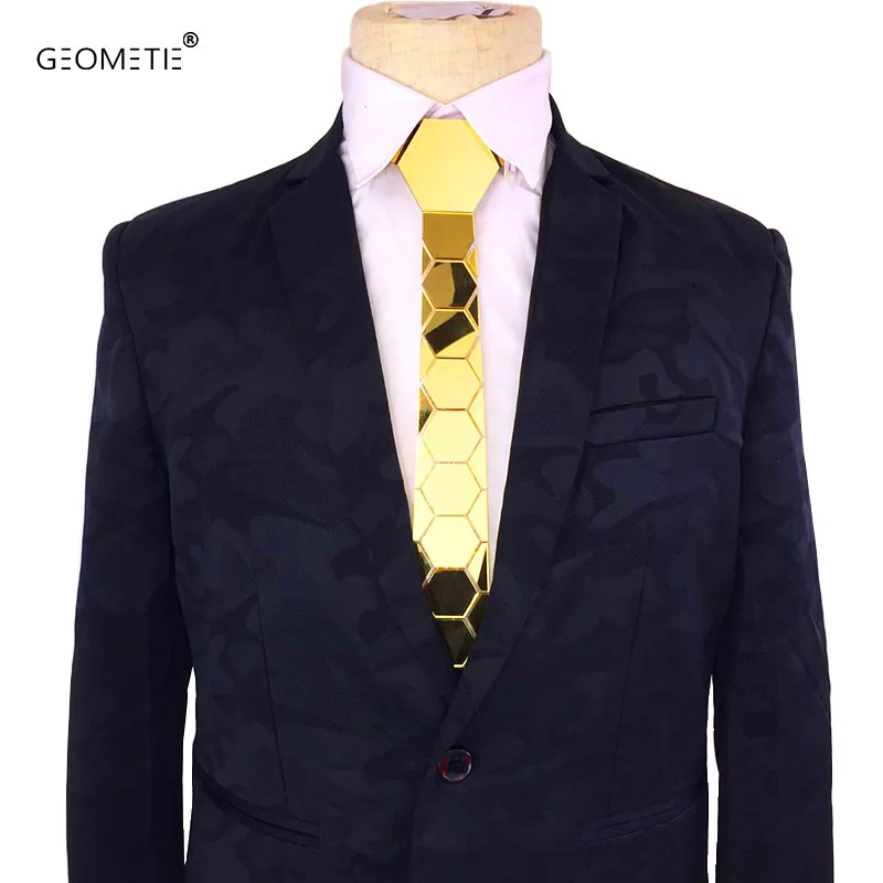 Ручной работы геометрическая форма акрил двойной Соты Форма для мужчин Тонкий Модный золотой и серебряный Свадебный галстук