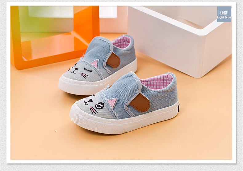 Детская Обувь для девочек повседневная обувь 2017 Весенняя мода ребенок парусиновая обувь удобные противоскользящие прекрасный кот дети