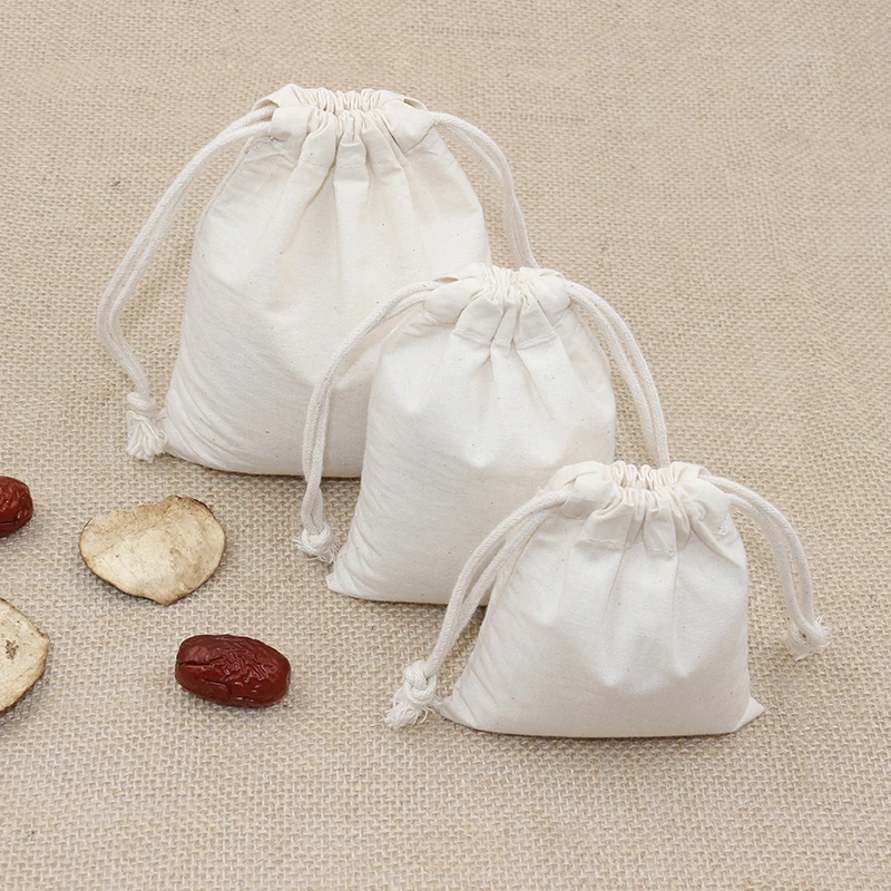 10pcs Pure White Cotton Linen Gift Bag Birthday Party Wedding Favor Holder Makeup Jewelry Drawstring Pouch Jewelry Packaging