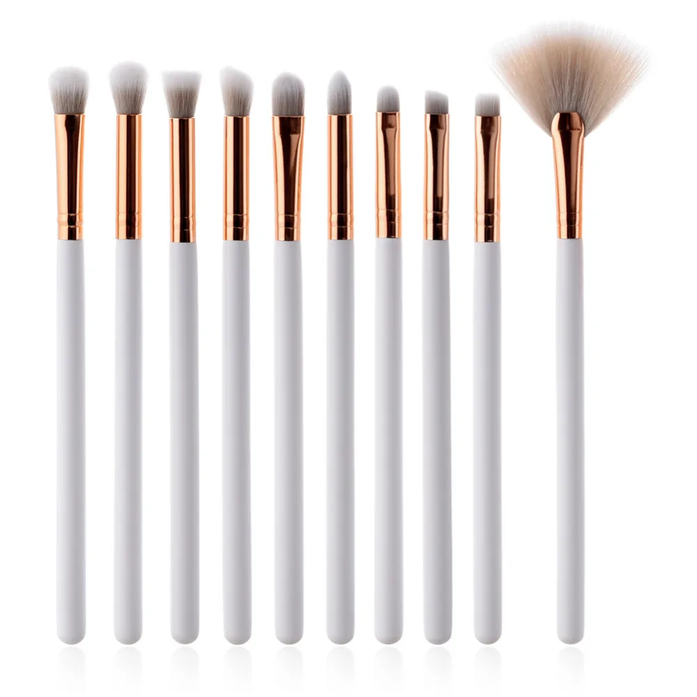 10Pcs Professional Make Up Brush Set Bevel Brow Nose Lip Fan Concealer