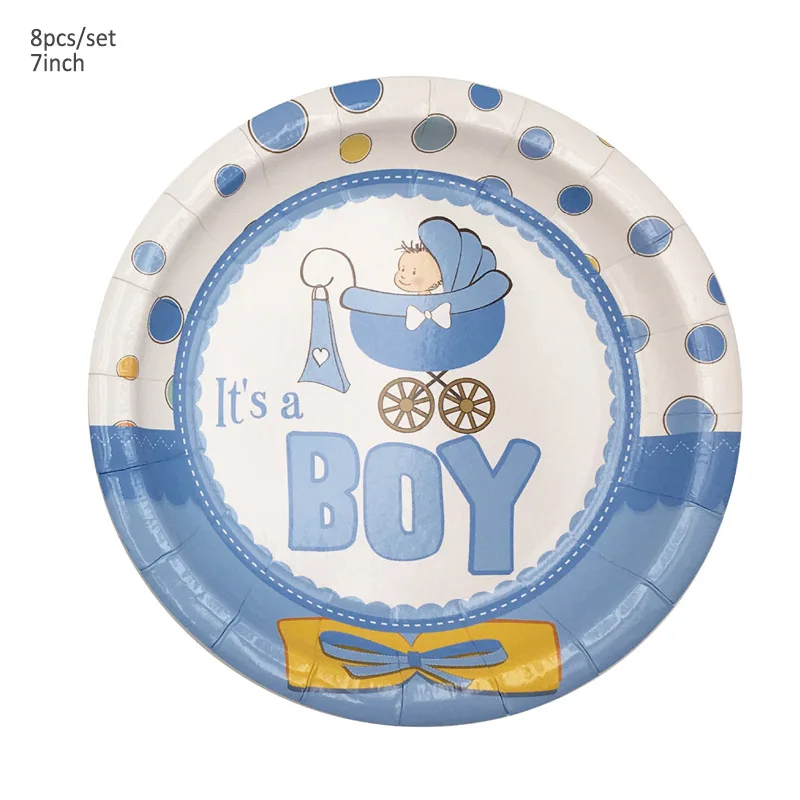 Джинсы для маленьких мальчиков или девочек Пол раскрыть вечерние одноразовая посуда салфетки пластины Baby Shower бумажный стаканчик, тарелка для детей День рождения расходные материалы - Цвет: 8pcs blue plate 7in