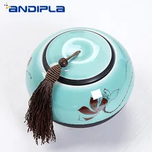 Цзиндэчжэнь Celadon ручная роспись чайные банки керамический чайный набор кунг-фу чайный Caddy Хранение продуктов закрытые бутылки банка для специй украшения дома