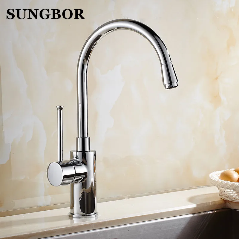 

Kitchen Sink Contemporary Kitchen Faucet Deck Mounted Chrome Polished Basin Faucet Hot and Cold Water Swivel Mixer Taps CF-8071L