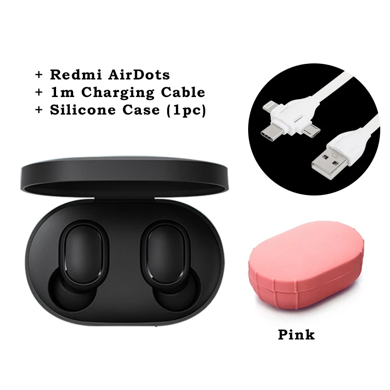 Самые дешевые Xiaomi Redmi AirDots True Беспроводные Bluetooth 5,0 наушники DSP шумоподавление гарнитура с микрофоном наушники TWSEJ04LS - Цвет: Add Pink Case