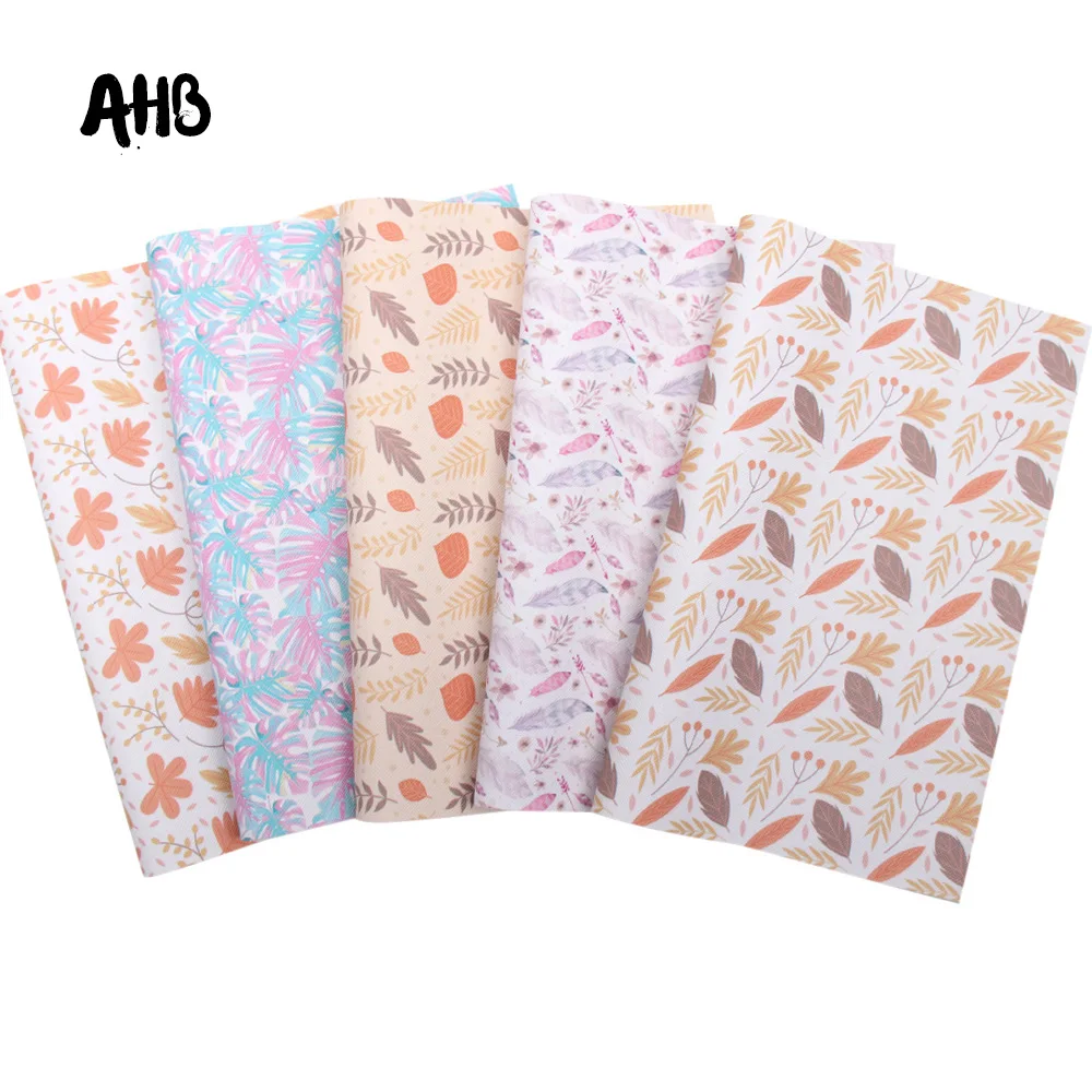 

AHB Colorful Feather Faux Leather Leaves Printed Synthetic Leather Sheets For Bows Vinyl DIY Hairbows Handmade Crafts Materials