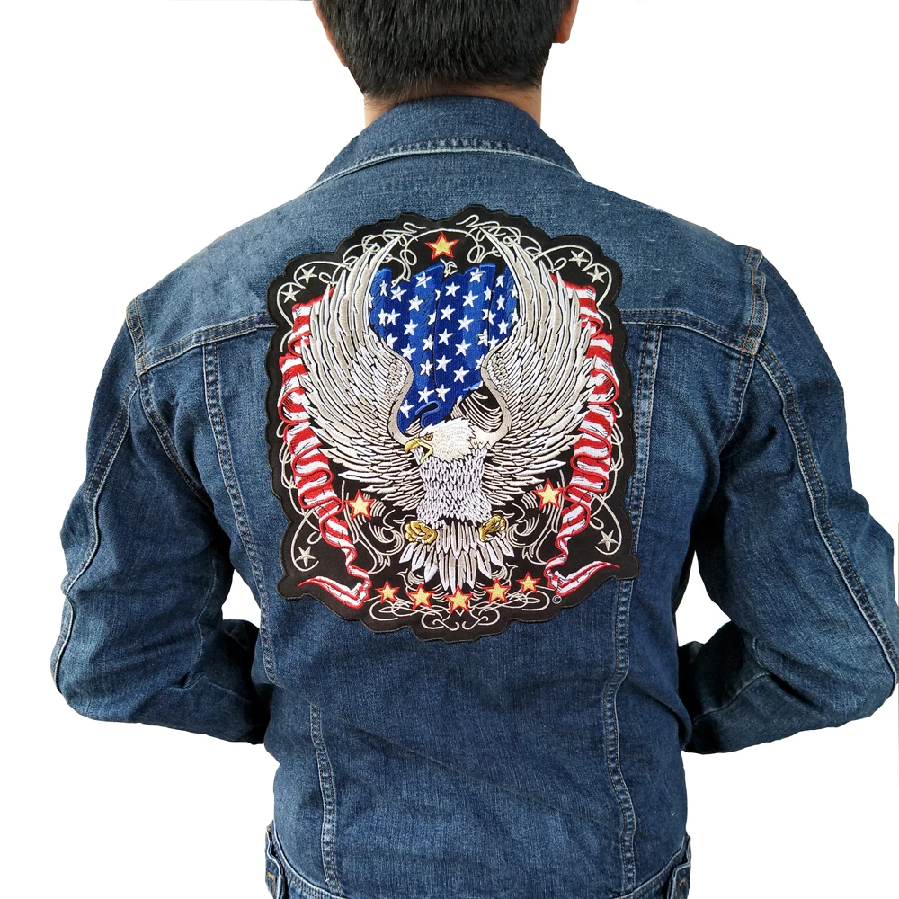 USA FLAG Eagle Iron On Patch Embroidered Applique Sewing Label punk biker Patches Clothes Stickers Apparel Accessories Badge | Дом и сад