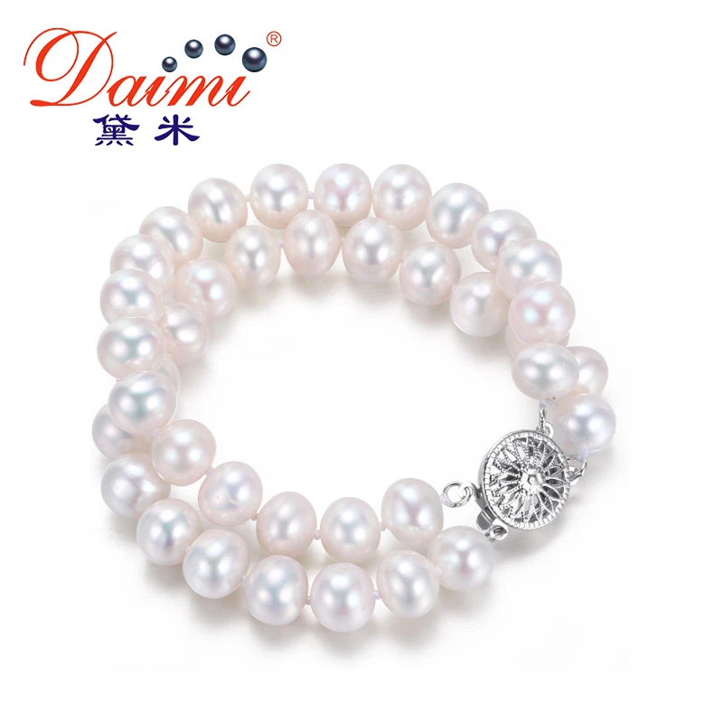 

DAIMI Two Strand Pearl Bracelets 7-8 mm 100% Natural Freshwater Pearl New Style Double Bracelet For Gift Items [NADIA]