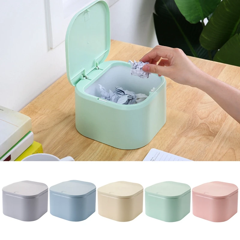Household Press-type Waste Bins For Desktop Spring-type Cover With Lid Small Trash Can For Household Office
